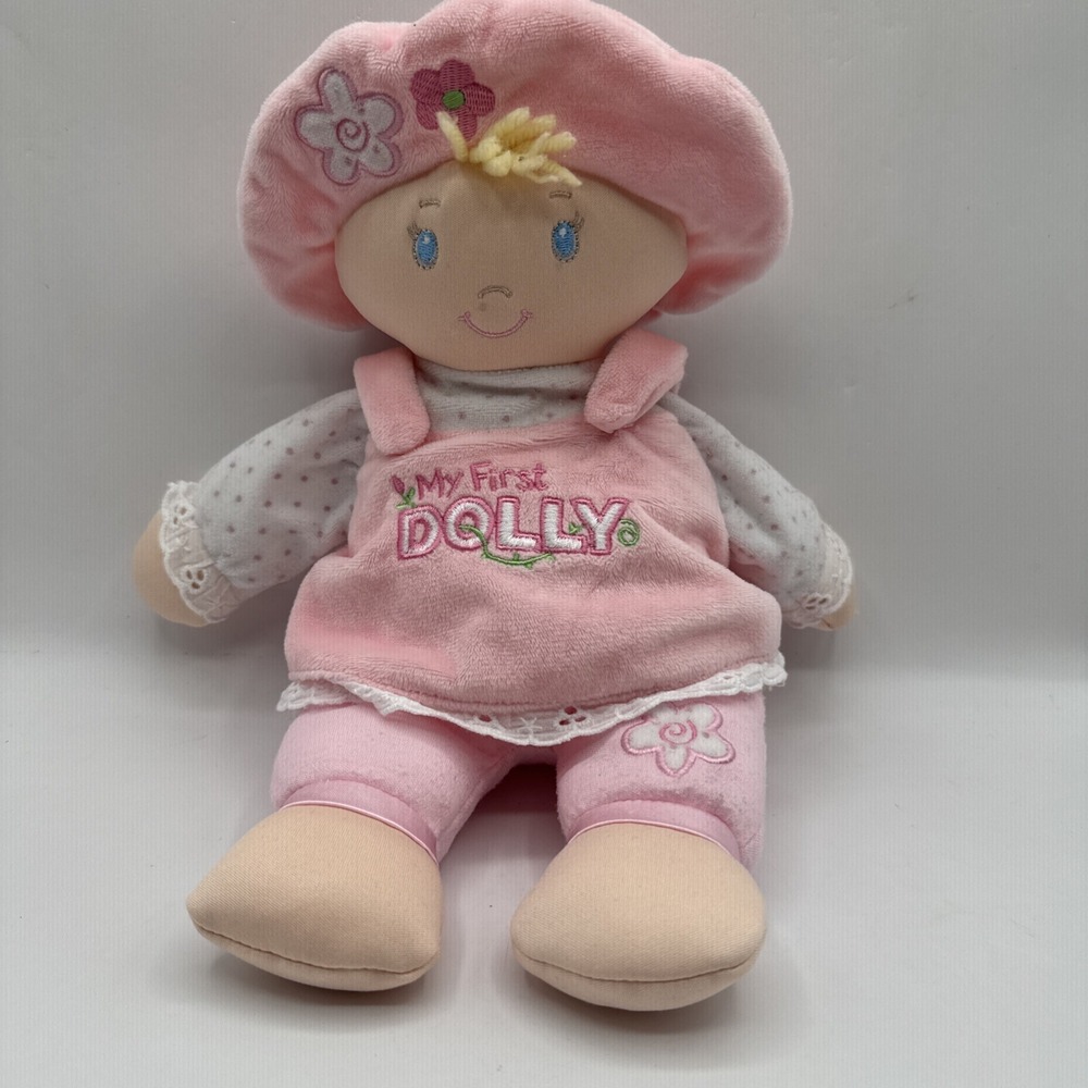 Baby Gund My First Dolly Pink Soft Plush Stuffed Doll 13" Blonde Hair Blue Eyes
